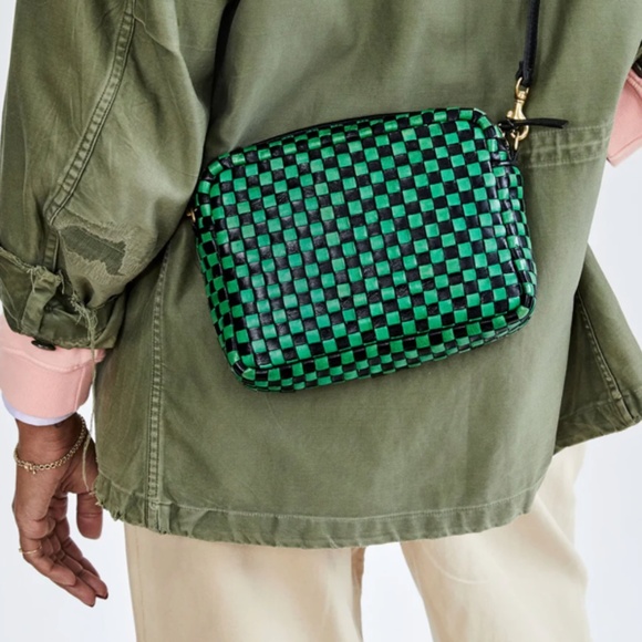 BNWT Clare V midi sac woven checker black and green bag - Picture 2 of 7